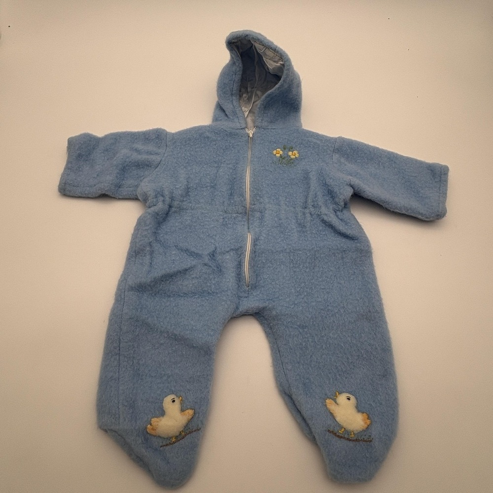 Neiman-Marcus Snowsuit Boys 6-9 Months Blue Fleece Duck Hooded One Piece Winter